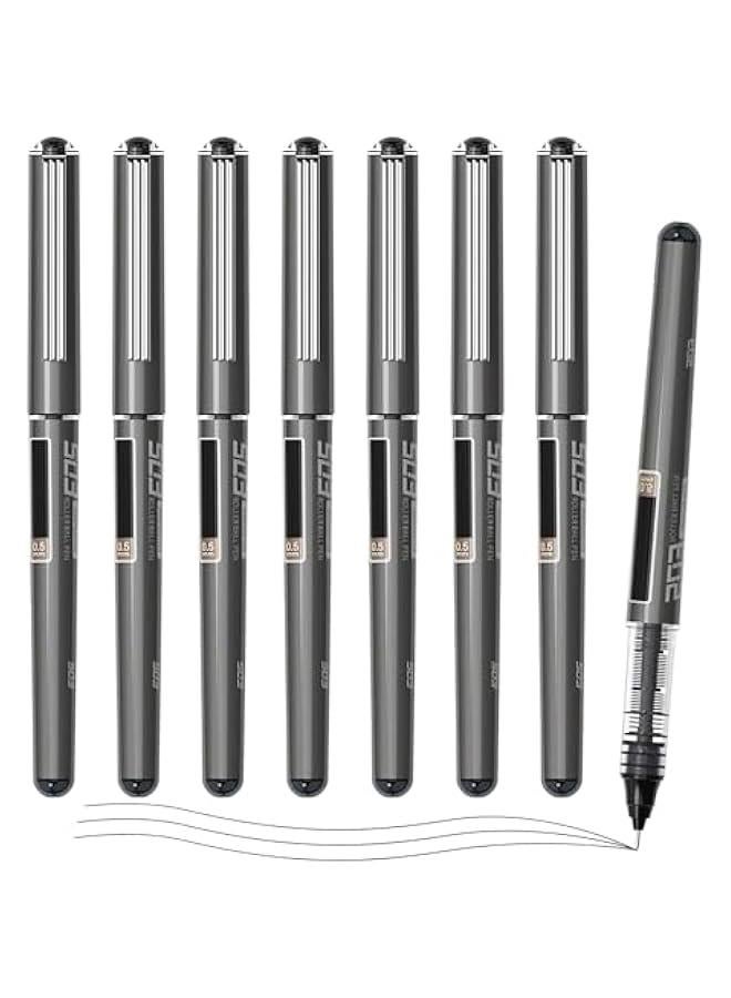 Pelican 8 Pieces Fine Point Liquid Rollerball Pens, 0.5mm Black Ink, Ultra Smooth Writing for Notes, Office and School Supplies for Students, Women, and Men  - Image 1