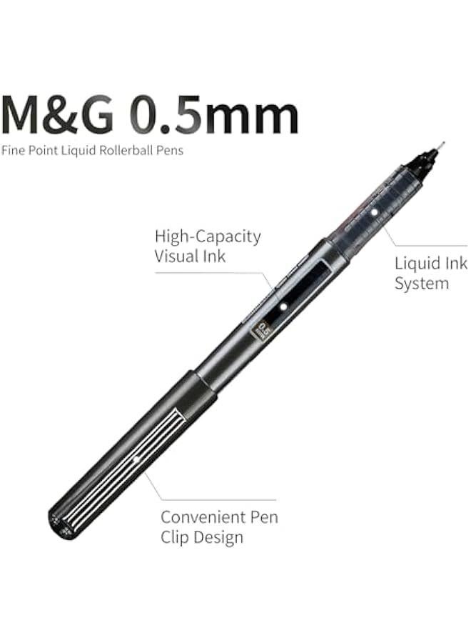 Pelican 8 Pieces Fine Point Liquid Rollerball Pens, 0.5mm Black Ink, Ultra Smooth Writing for Notes, Office and School Supplies for Students, Women, and Men  - Image 3