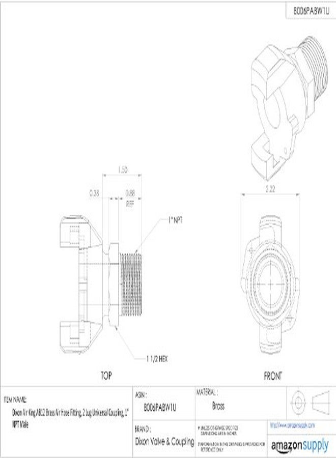 Dixon Air King AB12 Brass Air Hose Fitting, 2 Lug Universal Coupling, 1" NPT Male - Image 3