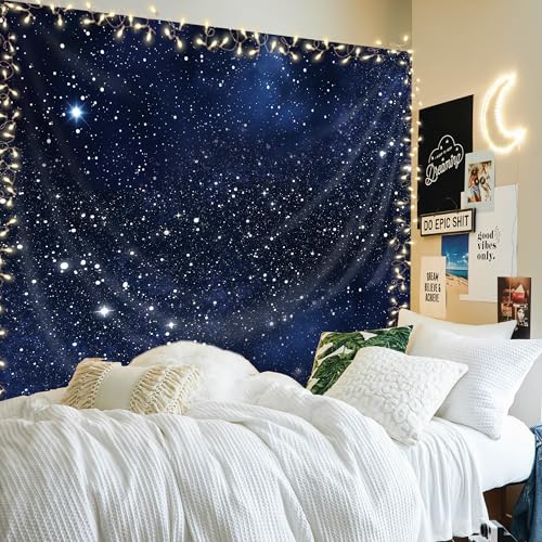 Imirell Night Sky Stars Tapestry Wall Hanging Dark Blue Cosmic Starry 78Wx59H Inch Fantasy Galaxy Universe Texture Artwork for Bedroom Living Room Dorm Decor Fabric - Image 4