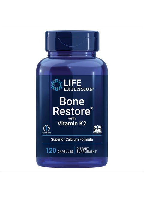 Bone Restore + Vitamin K2 Vitamins & Minerals Maintain Bone Health & Strength - Fortifying Nutrients Calcium, D3 & Important Bone Building Minerals - Non-GMO, Gluten-Free -120 Capsules