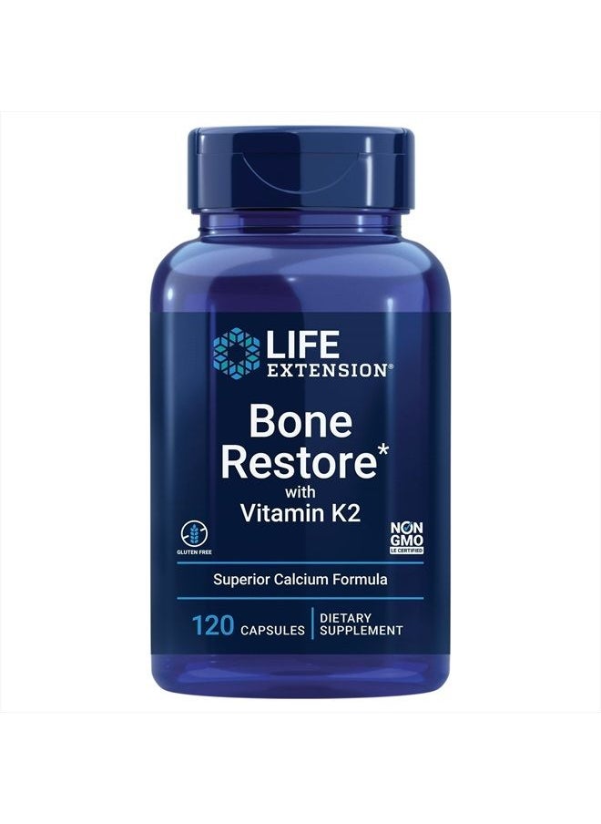 Bone Restore + Vitamin K2 Vitamins & Minerals Maintain Bone Health & Strength - Fortifying Nutrients Calcium, D3 & Important Bone Building Minerals - Non-GMO, Gluten-Free -120 Capsules