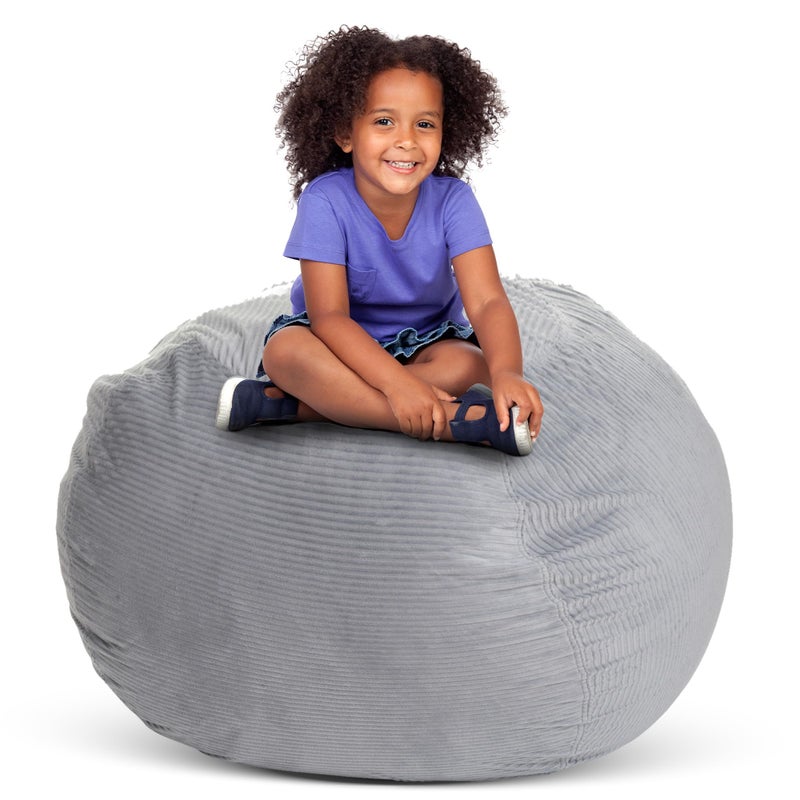 Creative QT Stuff â€™n Sit Extra Large 38â€™â€™ Bean Bag Storage Cover for Stuffed Animals & Toys, Giant Beanbag Chair Kids, Ages 3-14, Bedroom Organizer, Light Grey Corduroy - Image 1