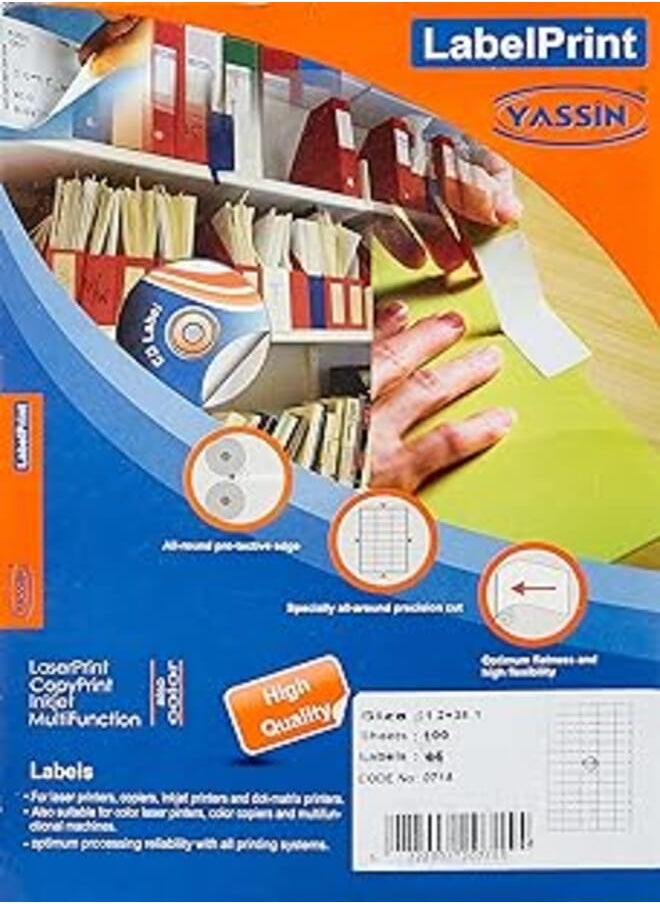 Yassin Pack of Label Yassin A4 - Size (38.1x21.2mm) 65 Labels 