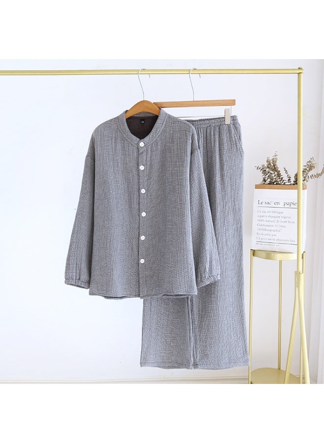 Men's Grade A 100% Cotton  Four-Layer Gauze Thickened Home Wear Set​​ - Loose, Soft, and Breathable Long-Sleeve Pajama Set. - Image 2