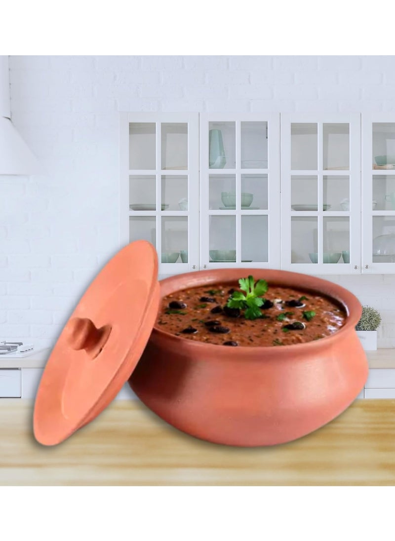 Terra Charms Terra Charms Terracotta Clay Pot Serving Pot Hand Craft Handi for Making Dal Makhani Taste for Healthy Naturelly Food Fitness Light Weight Curd Bowl for Cooking1L Capacity  - Image 1