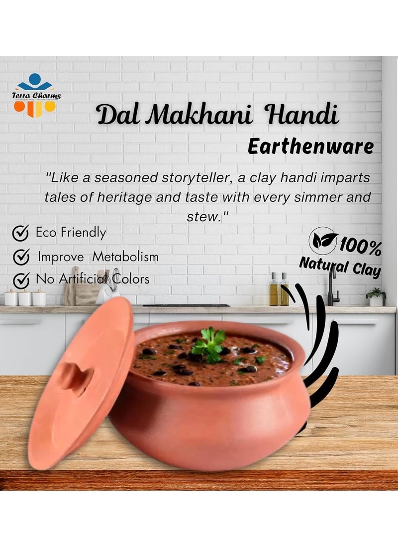 Terra Charms Terra Charms Terracotta Clay Pot Serving Pot Hand Craft Handi for Making Dal Makhani Taste for Healthy Naturelly Food Fitness Light Weight Curd Bowl for Cooking1L Capacity  - Image 2