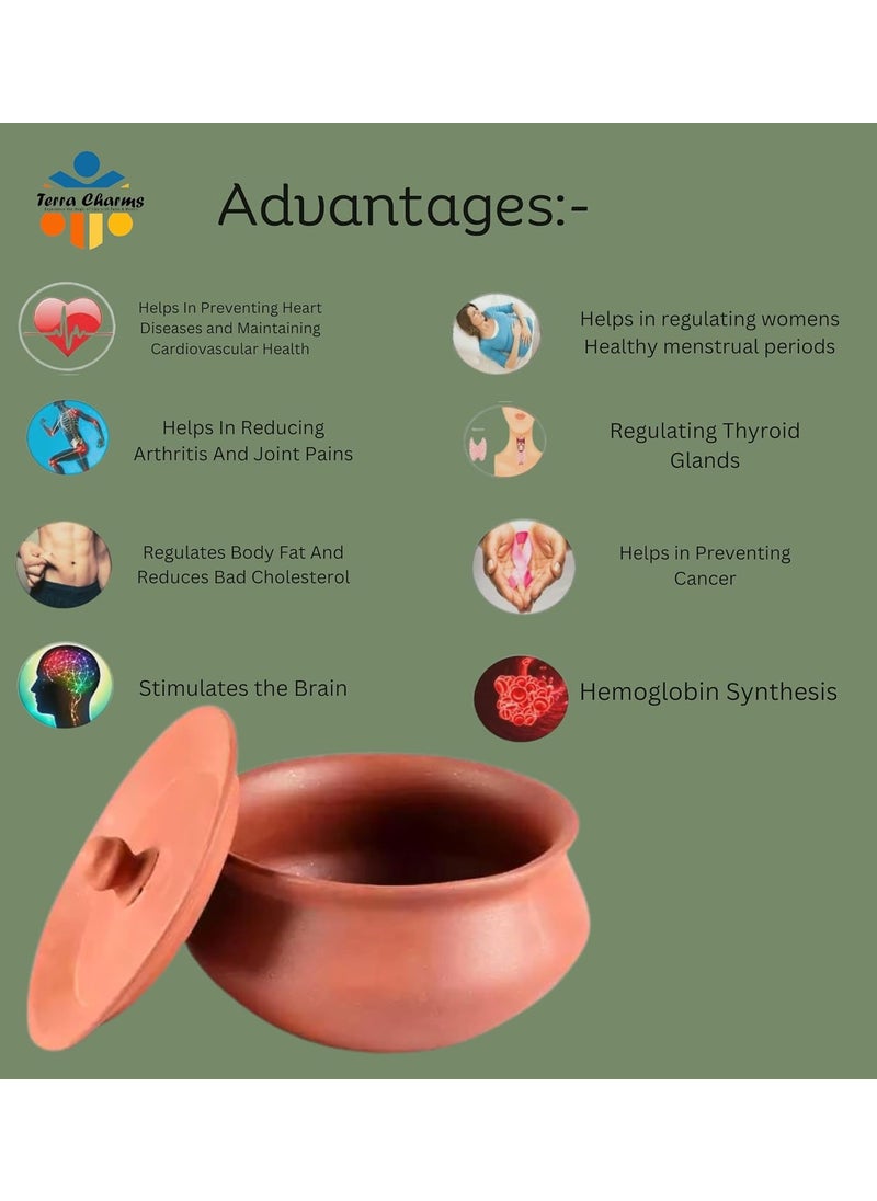 Terra Charms Terra Charms Terracotta Clay Pot Serving Pot Hand Craft Handi for Making Dal Makhani Taste for Healthy Naturelly Food Fitness Light Weight Curd Bowl for Cooking1L Capacity  - Image 4