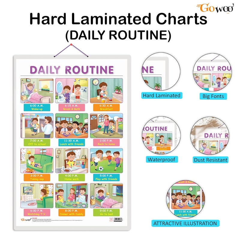 GoWoo Set of 2 Good Habits and DAILY ROUTINE Early Learning Educational Charts for Kids | 20"X30" inch |Non-Tearable and Waterproof | Double Sided Laminated | Perfect for Homeschooling, Kindergarten and Nursery Students - Image 2