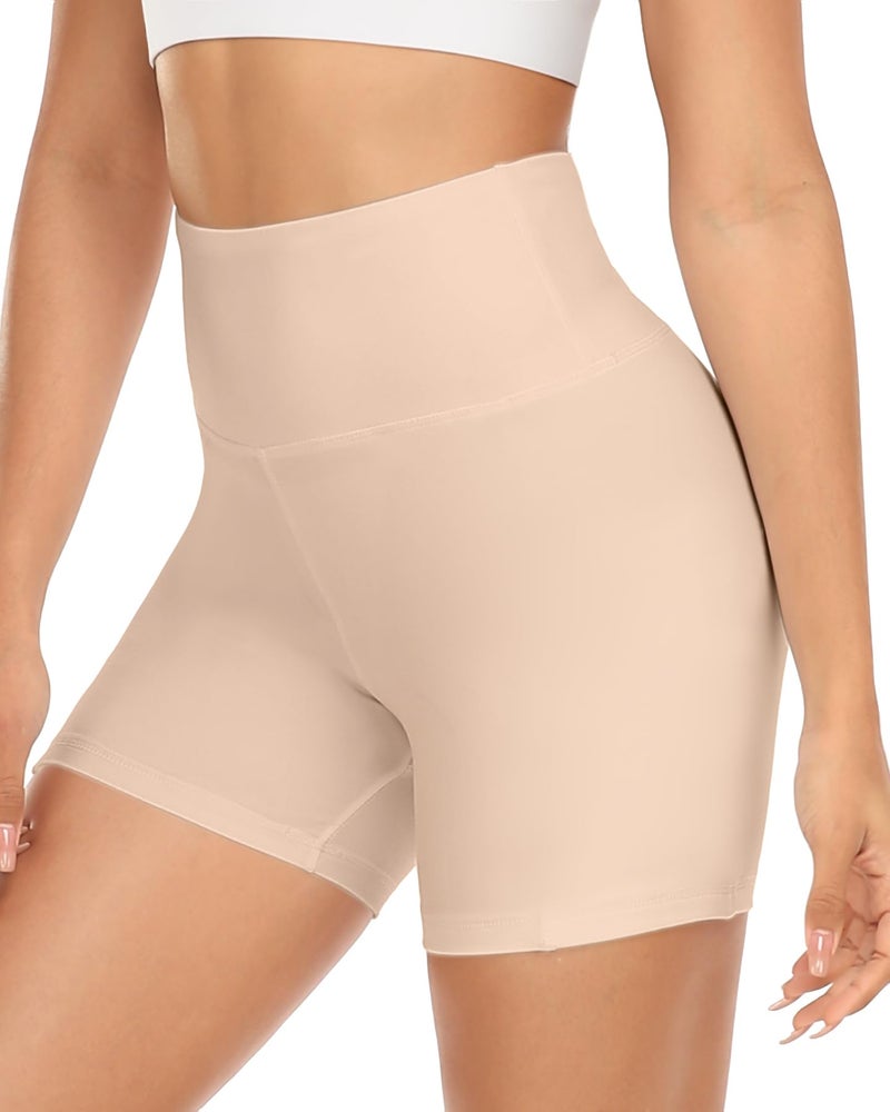 MOREFEEL High Waisted Biker Shorts for Women-Gym Bike Spandex Workout Shorts Tummy Control Shorts for Women Athletic Yoga Fitness Clothing Womens Shorts(Nude,L-XL) - Image 1