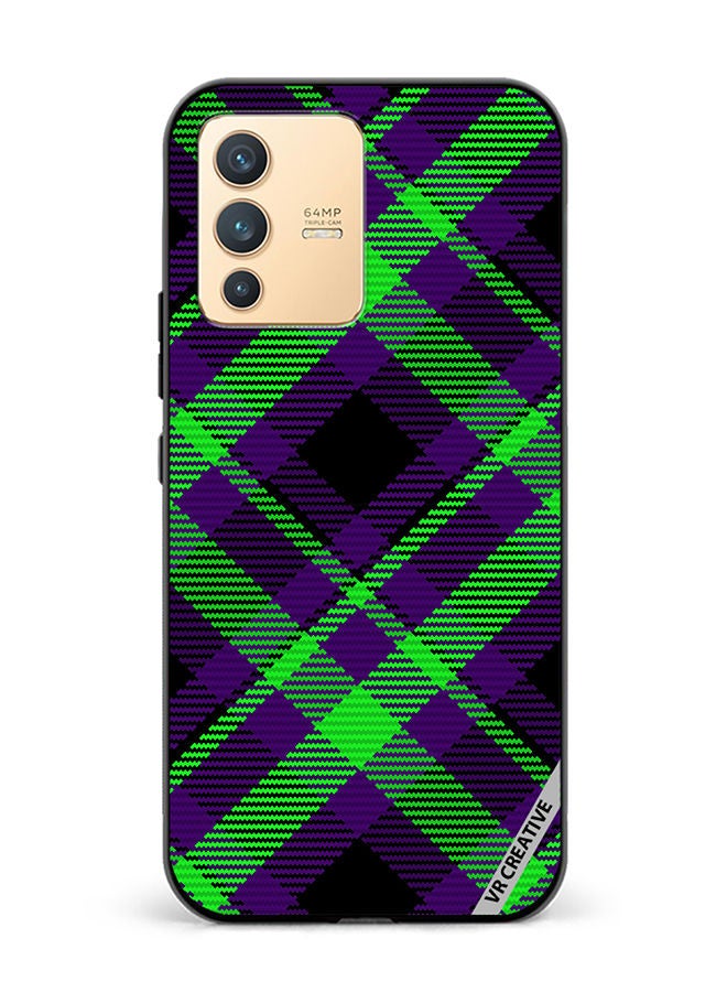 VR CREATIVE Protective Case Cover For Vivo V23 5G Black Green Checkered Design Multicolour - Image 1