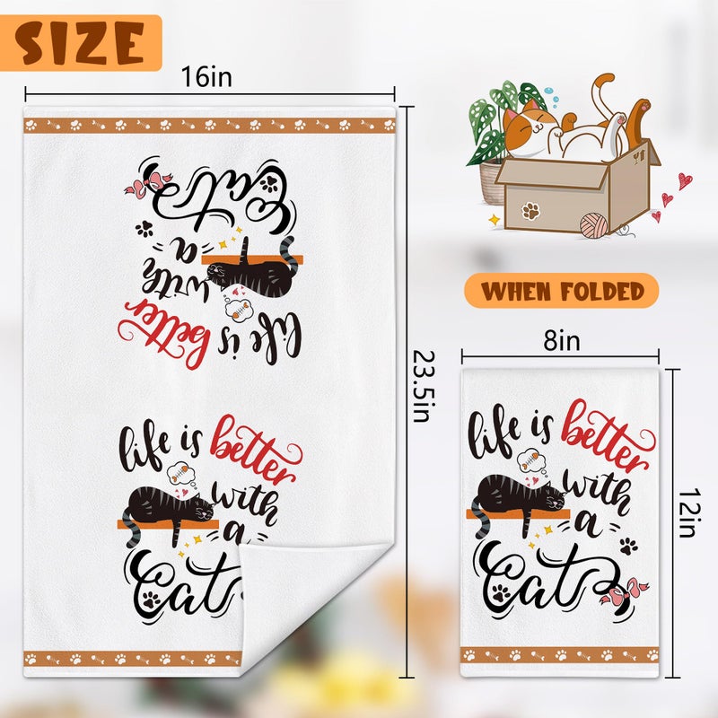 Hexagram Cat Kitchen Towels Set of 4, Cat Lover Gifts for Women, Funny Cute Housewarming Dish Hand Towels for Home Kitchen Decor - Image 3