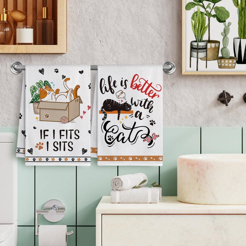 Hexagram Cat Kitchen Towels Set of 4, Cat Lover Gifts for Women, Funny Cute Housewarming Dish Hand Towels for Home Kitchen Decor - Image 5