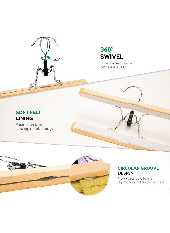 Nature Smile - Nature Smile 10 Pack Natural Wooden Pants Skirt Hangers, Smooth Finish Solid Wood Non Slip Jeans Slack Clamp Hangers Hair Extension Hangers - Image 1