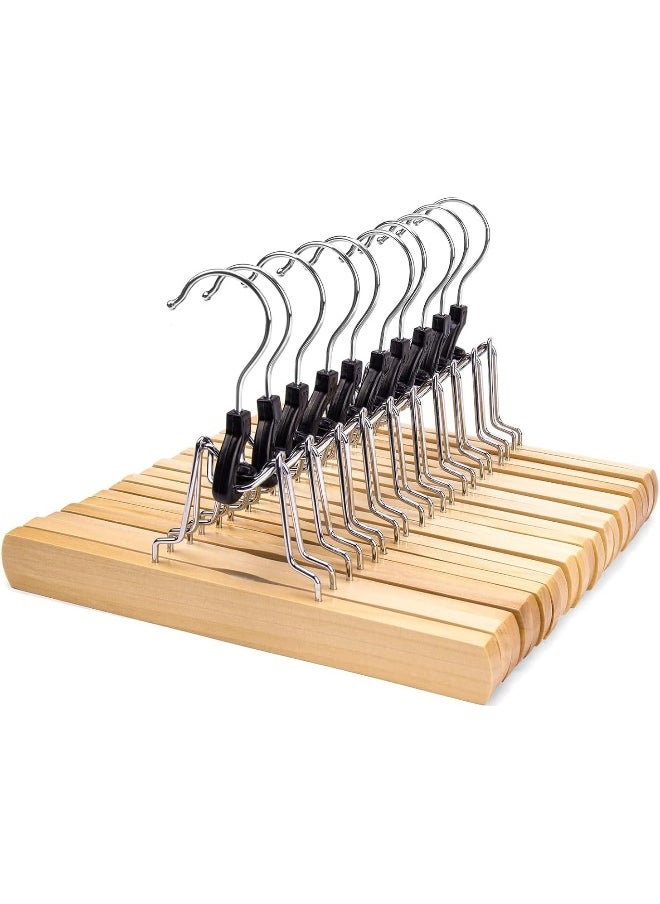 Nature Smile - Nature Smile 10 Pack Natural Wooden Pants Skirt Hangers, Smooth Finish Solid Wood Non Slip Jeans Slack Clamp Hangers Hair Extension Hangers - Image 1