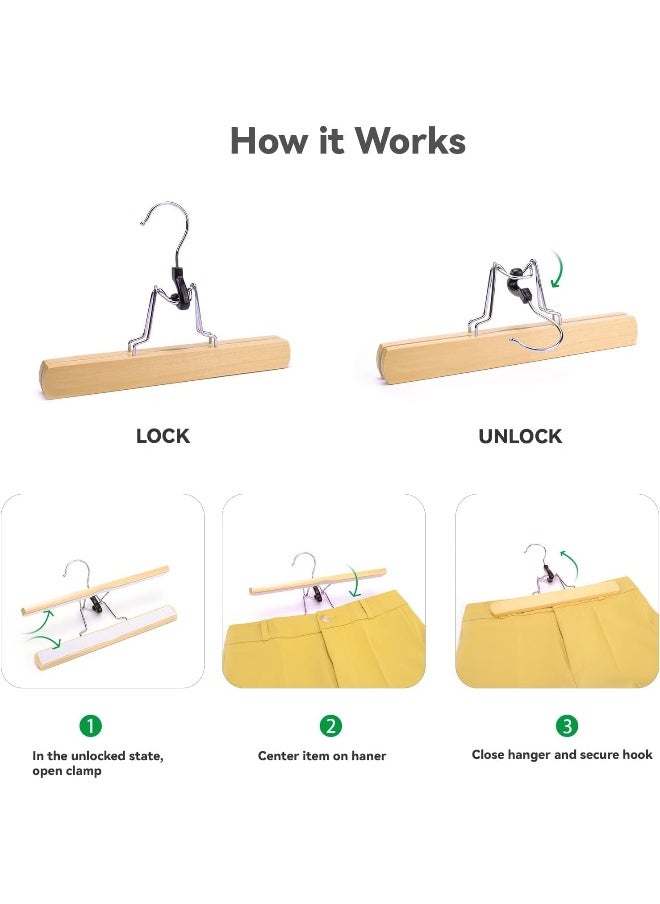 Nature Smile - Nature Smile 10 Pack Natural Wooden Pants Skirt Hangers, Smooth Finish Solid Wood Non Slip Jeans Slack Clamp Hangers Hair Extension Hangers - Image 1
