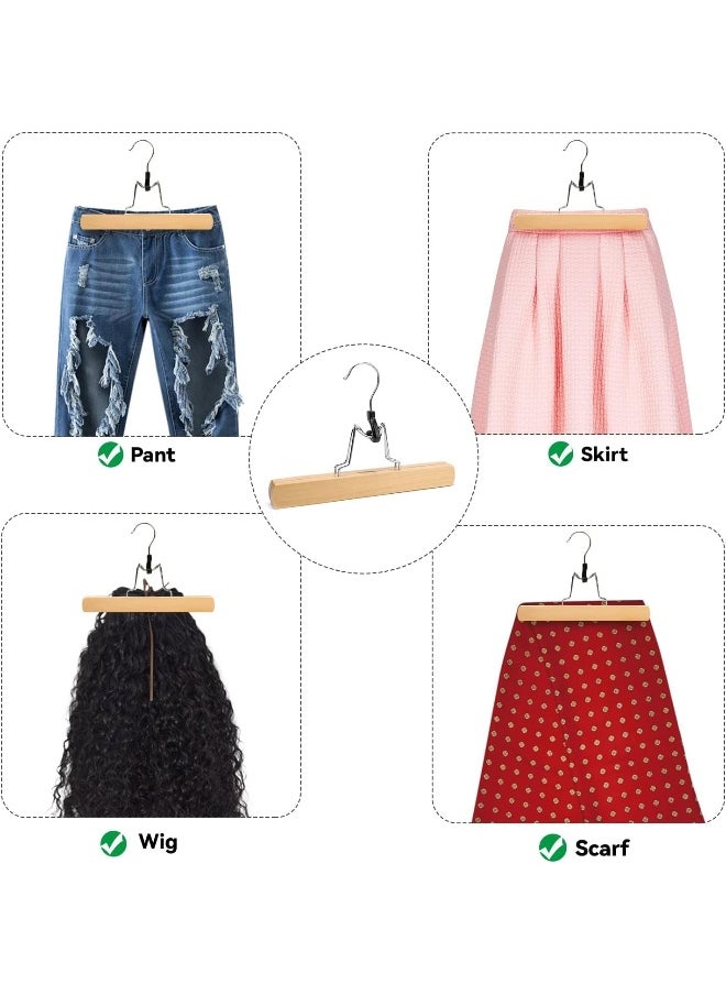 Nature Smile - Nature Smile 10 Pack Natural Wooden Pants Skirt Hangers, Smooth Finish Solid Wood Non Slip Jeans Slack Clamp Hangers Hair Extension Hangers - Image 1