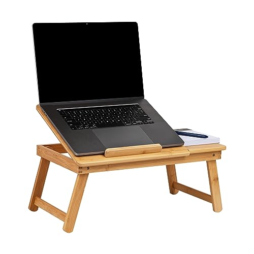 Mind Reader Lap Desk Laptop Stand, Bed Tray, Dorm Room, Folding Legs, Rayon From Bamboo, 19.75"L x 12"W x 8.25"H, Brown - Image 1