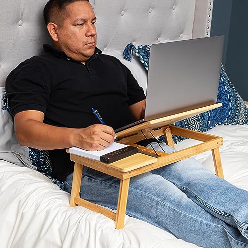 Mind Reader Lap Desk Laptop Stand, Bed Tray, Dorm Room, Folding Legs, Rayon From Bamboo, 19.75"L x 12"W x 8.25"H, Brown - Image 2