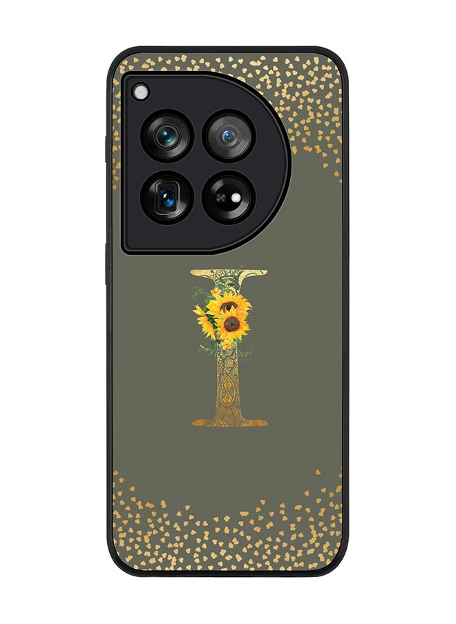 Stylizedd Rugged Black edge case for OnePlus 12R / OnePlus Ace 3 5G,Slim fit Soft Cover Custom Monogram Initial Letter Floral Pattern Alphabet - I (Olive Green)  - Image 1