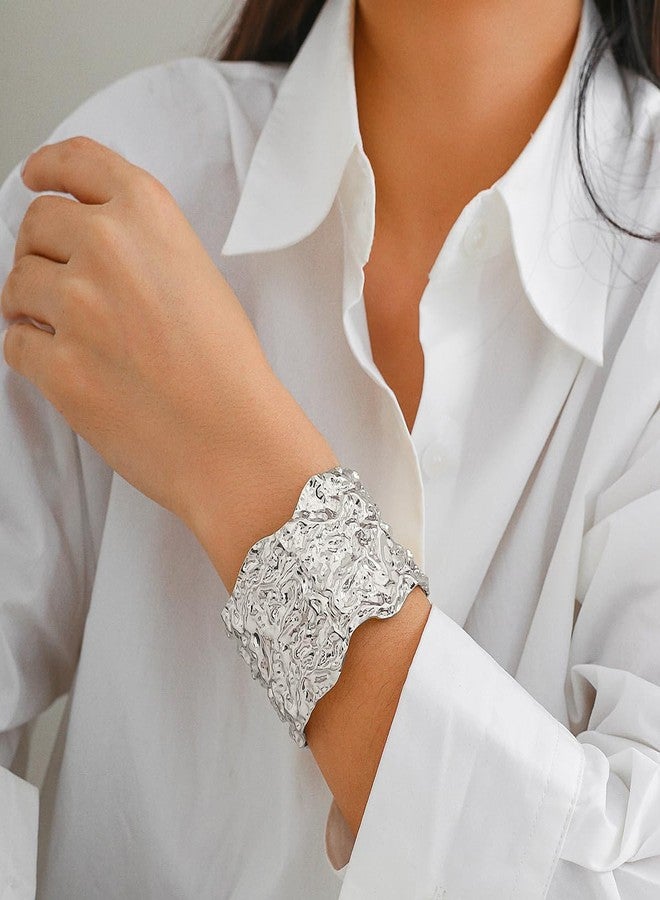FULAIDA® Open Cuff Metal Bracelet for Women’s | Adjustable Bracelet | Hand Accessory | Silver - One Size - Image 2