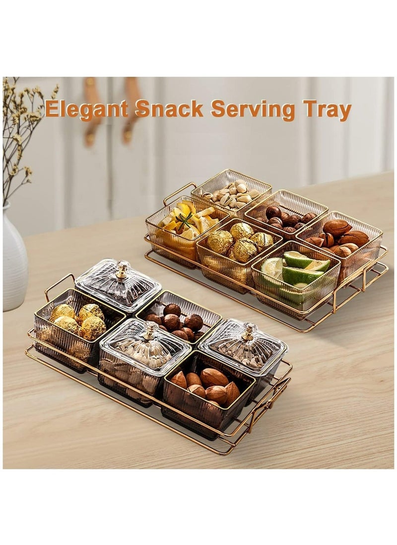 Arabest - Snack Serving Tray with Lid 6 Clear Candy and Nut Serving Container set with Metal Rack, Plastic Appetizer Platter Relish Storage Organizer Plate Food Display Bowls for Vegetables Candy Fruit Dips - Image 1