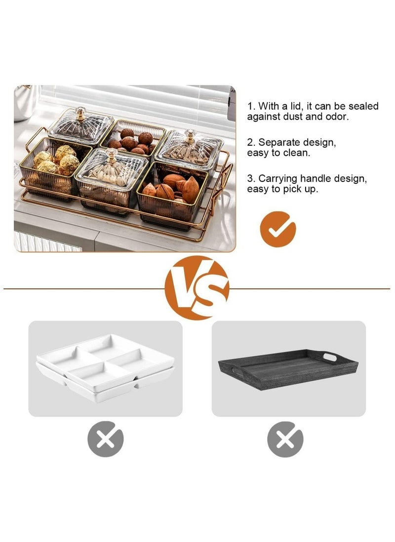 Arabest - Snack Serving Tray with Lid 6 Clear Candy and Nut Serving Container set with Metal Rack, Plastic Appetizer Platter Relish Storage Organizer Plate Food Display Bowls for Vegetables Candy Fruit Dips - Image 1
