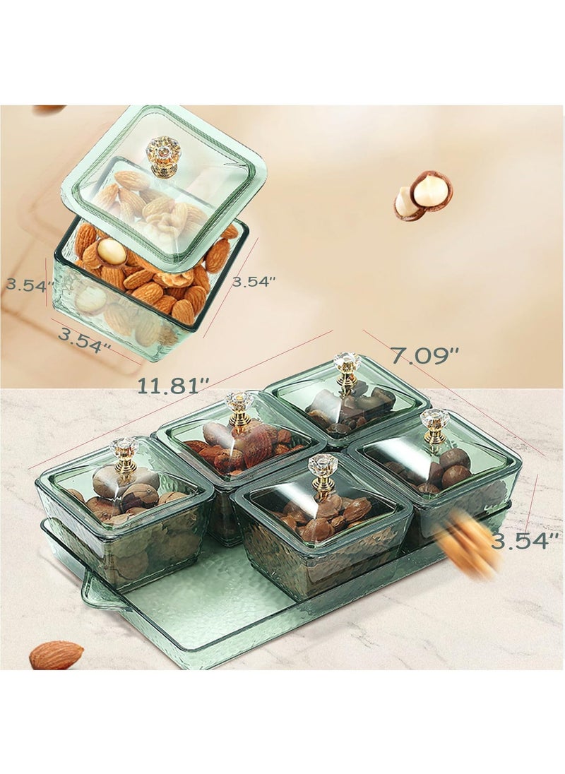 Arabest - Snack Serving Tray with Lid 6 Clear Candy and Nut Serving Container set with Metal Rack, Plastic Appetizer Platter Relish Storage Organizer Plate Food Display Bowls for Vegetables Candy Fruit Dips - Image 1