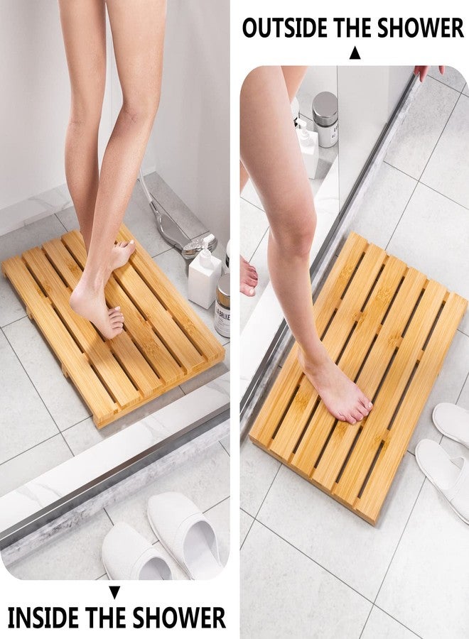 Domax Bamboo Bath Mat - Non Slip Waterproof Wooden Shower Floor Mat for Bathroom, Sauna, Spa, Outdoor Use (Natural, 21.26 x 14.17 x 1.3 Inch) - Image 2