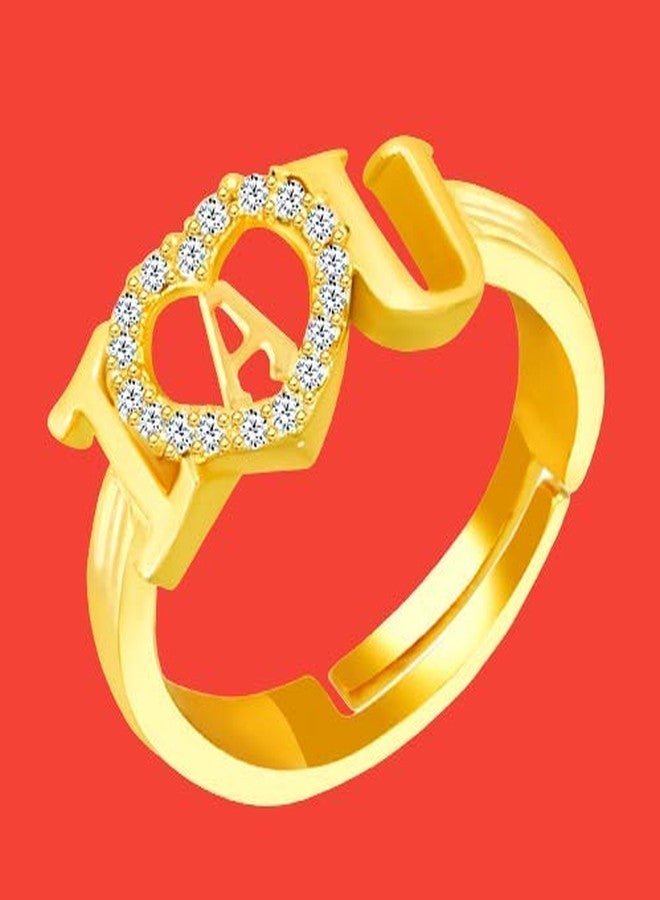 MEENAZ Valentine Rings for women girls girlfriend couples Fashion CZ Jewellery Valentine American diamond Adjustable I Love You Heart Gold Initial Letter Name Alphabet A AD Finger Stylish -FR-M775 - Image 3