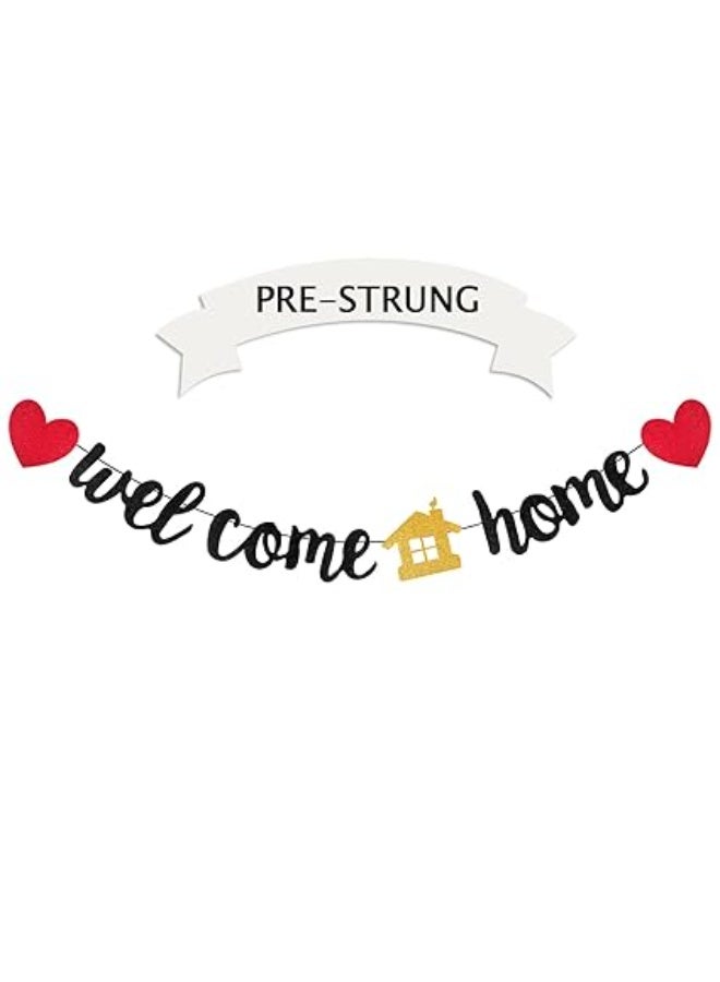 Welcome Home Banner, Welcome Back Party Decorations Black Glitter Home Party Sign Decors Banner Welcome Home Banner Decorations Family Theme Party Supplies For Homecoming Returning
