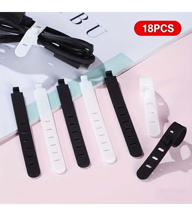 Multi Purpose Silicone Cable Ties Data Cable Organizers Headphone Cord Wraps 18 Pcs White - Image 1