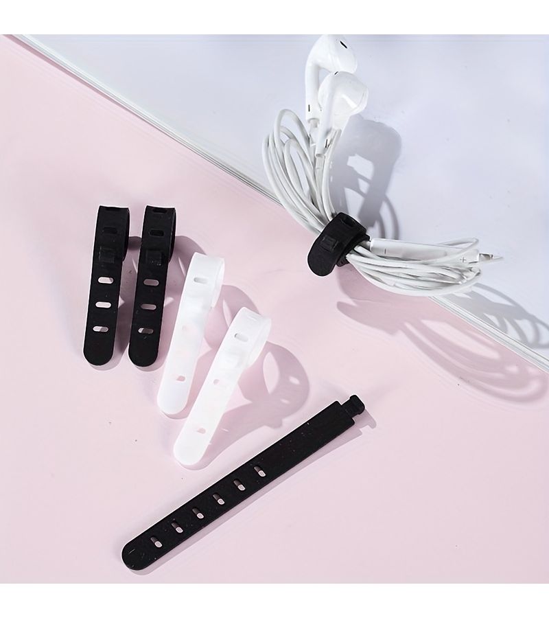 Multi Purpose Silicone Cable Ties Data Cable Organizers Headphone Cord Wraps 18 Pcs White - Image 4