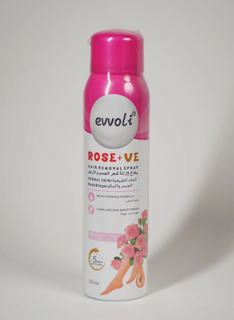evvoli رذاذ إزالة الشعر للنساء والرجال، مزيل شعر لطيف بدون تهيج للإبط، الذراع، الظهر، الصدر، والساقين، مناسب لجميع أنواع البشرة - روز وفيتامين E - Image 1