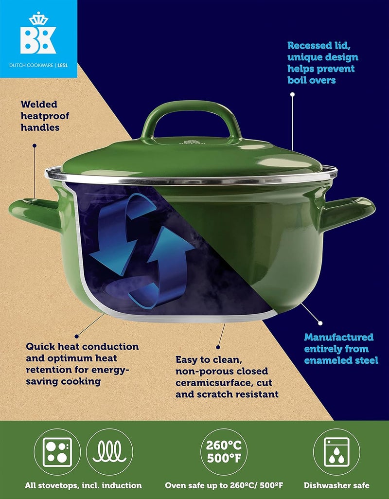 BK Indigo Dutch Heritage Round German Enamelled Casserole with Lid with PFAS-Free Ceramic Non-Stick Coating, 22 cm/3.3 Litre, Induction, Dishwasher Safe, Oven Safe, Green - Image 4