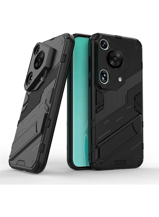 حالة متوافقة مع هواوي Pura 70 Ultra 5G, قضايا مقاومة للصدمات مع وقف التخفي الركيك ستاند, حماية السقوط المضادة, PC + TPU عالية الجودة واقية قوية غطاء الهاتف الصلب, أسود - Image 1