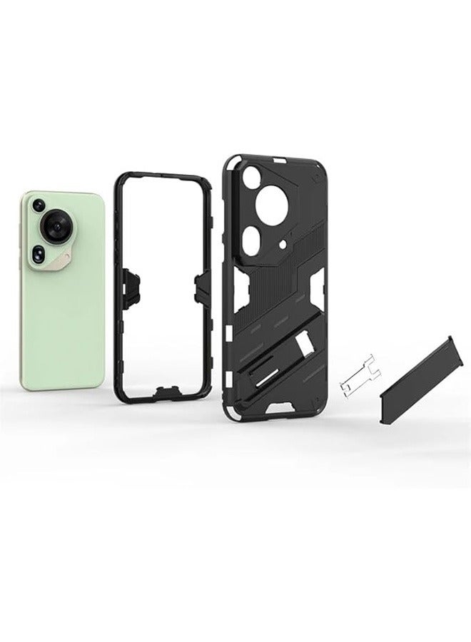 حالة متوافقة مع هواوي Pura 70 Ultra 5G, قضايا مقاومة للصدمات مع وقف التخفي الركيك ستاند, حماية السقوط المضادة, PC + TPU عالية الجودة واقية قوية غطاء الهاتف الصلب, أسود - Image 4