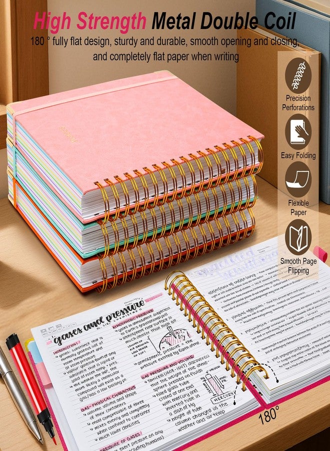 GDGDSY دفتر ملاحظات حلزوني بغلاف مقوى، مقاس 8 × 10 بوصات، مزود بعلامات تبويب وفواصل قابلة للإزالة، 300 صفحة، 5 أقسام، مسطر، مصنوع من الجلد الصناعي، مناسب للنساء والطالبات والواجبات المدرسية (وردي). - Image 3