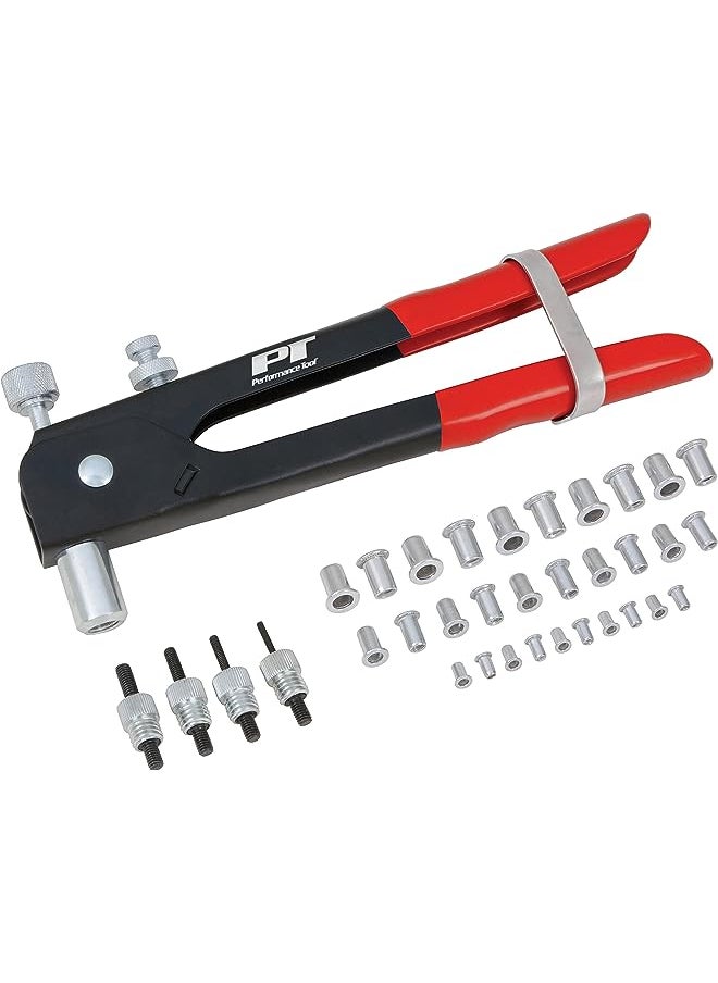 Performance Tool - مجموعة أدوات تثبيت المسامير W2006 SAE، أداة تثبيت المسامير، مسدس، مثبت مسامير يدوي، أدوات تثبيت المسامير مع 45 قطعة، صواميل مترية متضمنة -/32، 8-32، 10-24، 1/4-20 - Image 1
