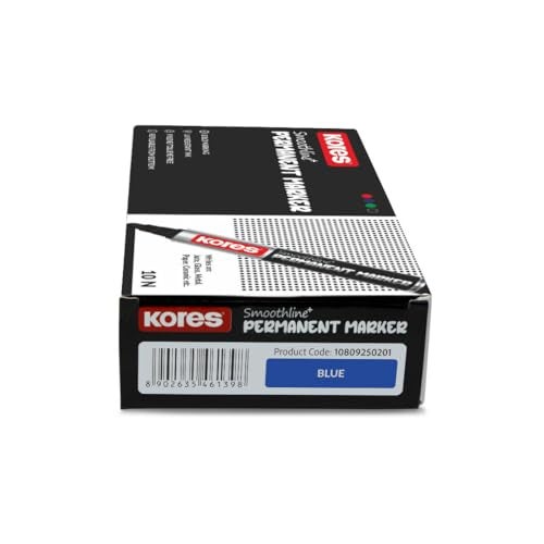 Kores Smoothline+ Permanent Marker Pen, Blue | Pack of 10 | Bold, Fade-Resistant & Quick-Dry Ink | Long-Lasting, Non-Toxic, Smooth Writing for Office, School & Home | - Image 4