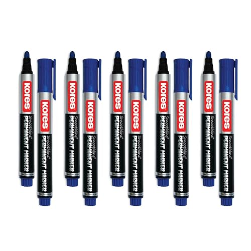 Kores Smoothline+ Permanent Marker Pen, Blue | Pack of 10 | Bold, Fade-Resistant & Quick-Dry Ink | Long-Lasting, Non-Toxic, Smooth Writing for Office, School & Home | - Image 1