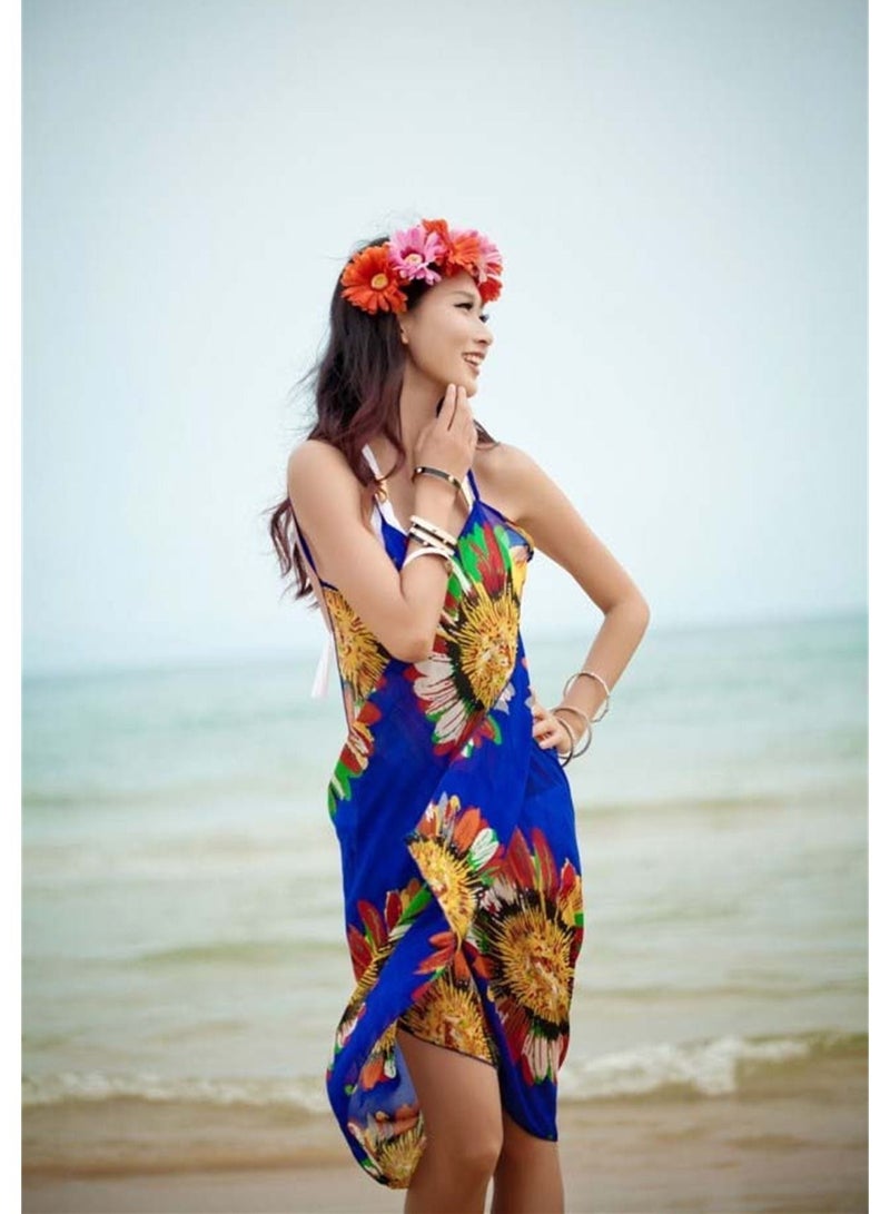 Loquat Women Summer Floral Chiffon Bikini Cover Up Beach Dress Swimwear Wrap Blue  - Image 2