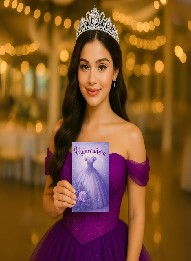 إيه أس في بي شوب بطاقة تهنئة بعيد ميلاد كوينسينيرا من متجر ASVP - تصميم فستان جميل وزهور ليومها المميز (بنفسجي) - Image 2
