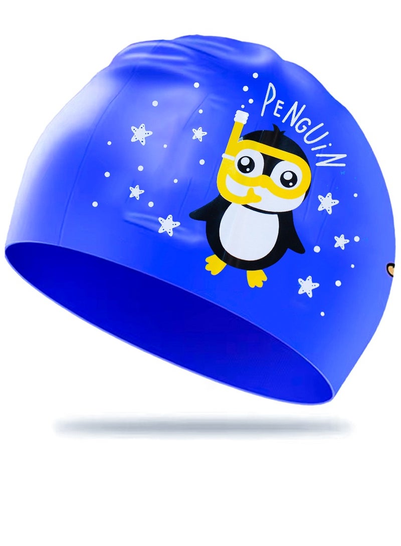 SUPER WINNER Kids Swimming Cap With Cute Penguin Shape On it, Made Of High Quality Silicone, Odorless and Skin Friendly, Best For Comfortable and Safe Swimming and Bathing, It Protects Your Hair, Ears and Skin - Image 1