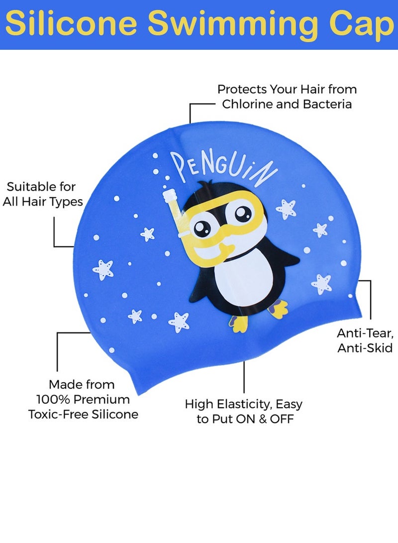 SUPER WINNER Kids Swimming Cap With Cute Penguin Shape On it, Made Of High Quality Silicone, Odorless and Skin Friendly, Best For Comfortable and Safe Swimming and Bathing, It Protects Your Hair, Ears and Skin - Image 2