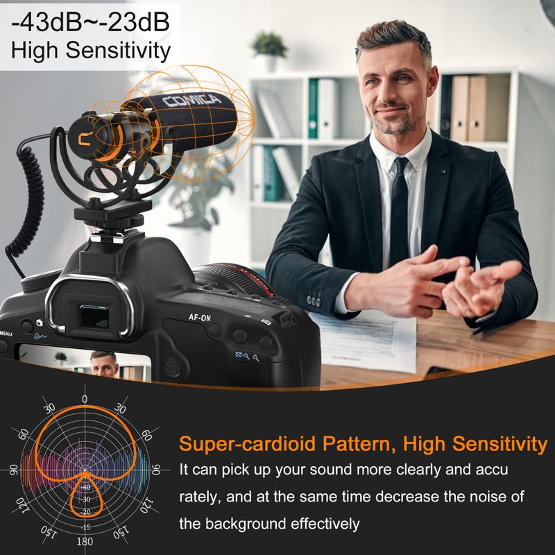 COMICA VM20 Shotgun Microphone, Professional Super Cardioid Video Mic with Shock Mount, Camera Microphone Kit for Smartphone/DSLR Camera/Camcorder, Perfect for Interview, Video Shooting, Vlog - Image 5