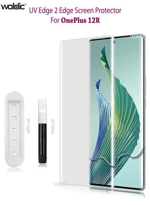 OnePlus 12R Premium Tempered Glass Design For OnePlus 12R Smartphone Advanced Border Less Full Edge To Edge UV Screen Protector And Easy Installation Kit