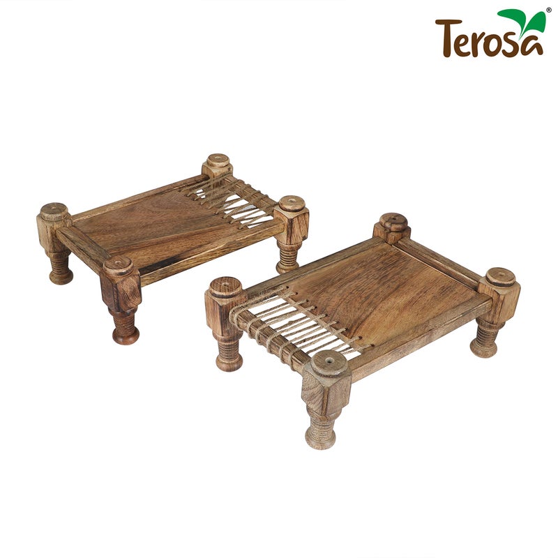 Terosa صينية تيروزا مانجي الريفية - قياسي - 11x7.5x3.9 بوصة - خشب الورد الهندي - سرير تشارباي الهندي - Image 4
