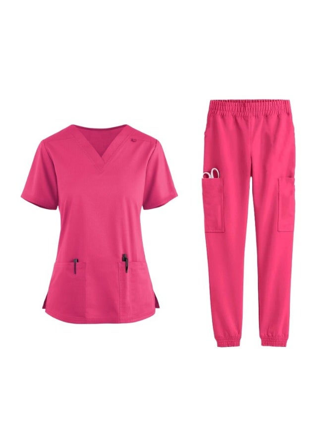 Loquat Womens Medical Scrubs Set Medical Uniform Set Rose Red - Image 1