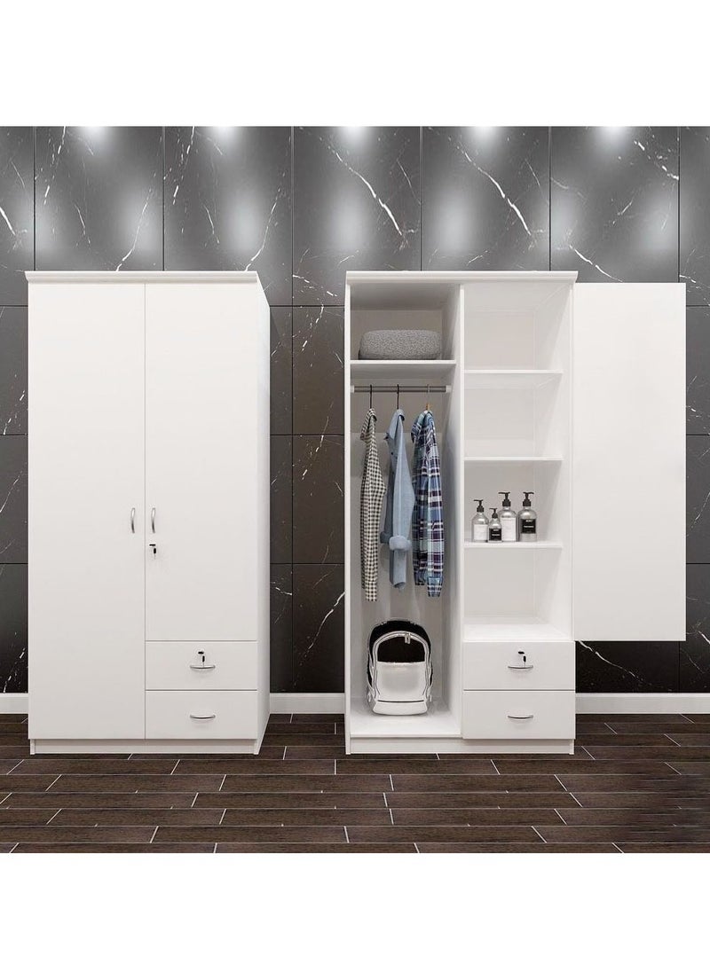KARNAK Karnak 2 Door Wooden Wardrobe,Solid Wood Wardrobe With Lockable Drawers Perfect Modern Stylish Heavy Duty Color (White)  - Image 1
